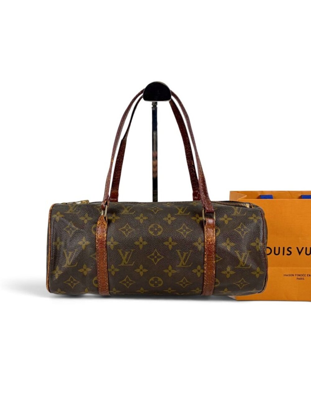 Louis Vuitton Papillon 30 Shoulder Bag Monogram Lambskin Brown Drum